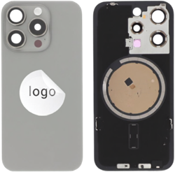 For Apple iPhone 15 Pro Back Cover With Camera Lens + MagSafe Magnet Natural Titanium (OEM-Equivalent)