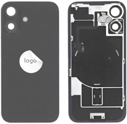 For Apple iPhone 16 Back Cover incl. Camera Lens and Flash Light, Wireless Charging (NFC) EU Version Black (Pulled)