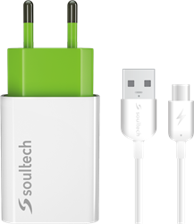 Soultech 2.1A 15W Travel Charger with Type-C Cable SC213B White+Green