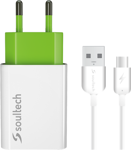 Soultech 2.1A 15W Travel Charger with Type-C Cable SC213B White+Green