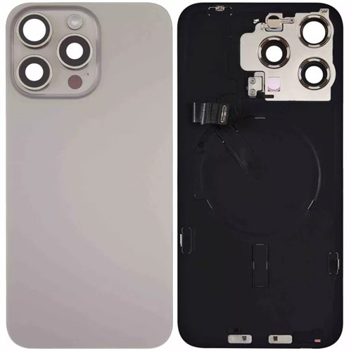 For iPhone 15 Pro Back Cover incl. Camera Lens and Pulled Flash Light, Wireless Charging (NFC) + Adhesive Tape – EU Version Natural Titanium (ORG)