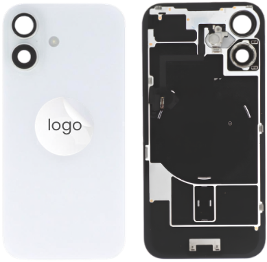 For Apple iPhone 16 Back Cover incl. Camera Lens and Pulled Flash Light, Wireless Charging (NFC) + Adhesive Tape – EU Version White (OEM-Premium)