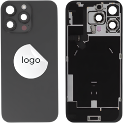 For Apple iPhone 16 Pro Max Back Cover incl. Camera Lens and Pulled Flash Light, Wireless Charging (NFC) + Adhesive Tape – EU Version Black Titanium (OEM-Premium)
