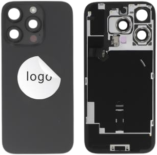 For Apple iPhone 16 Pro Back Cover incl. Camera Lens and Flash Light, Wireless Charging (NFC) Black Titanium (Pulled A)