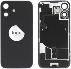 For Apple iPhone 16 Back Cover incl. Camera Lens and Flash Light, Wireless Charging (NFC) Black (Pulled A)