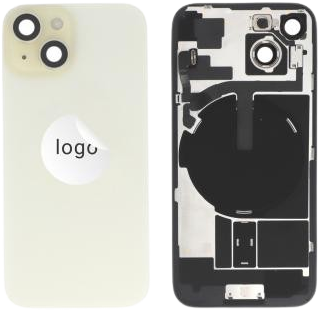For Apple iPhone 15 Back Cover incl. Camera Lens and Flash Light, Wireless Charging (NFC) Yellow (Pulled A)