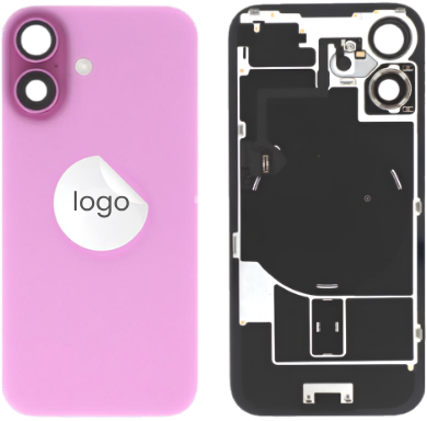 For Apple iPhone 16 Back Cover incl. Camera Lens and Pulled Flash Light, Wireless Charging (NFC) + Adhesive Tape – EU Version Pink (OEM-Premium)