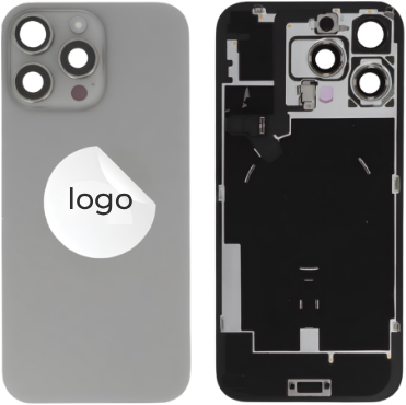 For Apple iPhone 16 Pro Max Back Cover incl. Camera Lens and Pulled Flash Light, Wireless Charging (NFC) + Adhesive Tape – EU Version Natural Titanium (OEM-Premium)