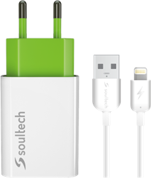 Soultech 2.0A Travel Charger with iPhone Cable Lightening SC112B White+Green