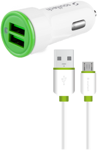 Soultech 3.1A Dual Output Car Charger With Micro USB Cable SC344B White+Green