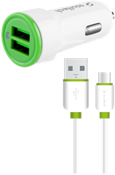 Soultech 3.1A Dual Output Car Charger with Type-C Cable SC345B White+Green
