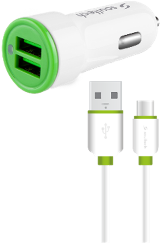 Soultech 3.1A Dual Output Car Charger with Type-C Cable SC345B White+Green