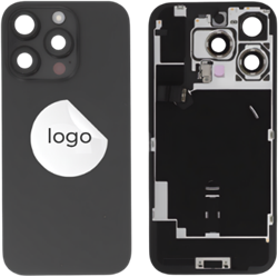 For Apple iPhone 16 Pro Back Cover incl. Camera Lens and Pulled Flash Light, Wireless Charging (NFC) + Adhesive Tape – EU Version Black Titanium (OEM-Premium)