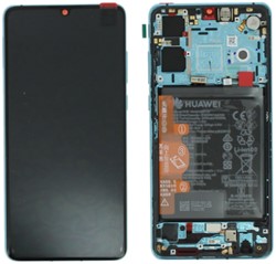 Huawei P30 Display LCD Complete With Frame Including Battery Blue New Code (Service-Pack)