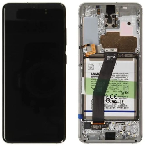 Samsung Galaxy S20 4G (G980F), S20 5G (G981B) Display LCD Complete With Frame Including Battery Without Camera Cloud White  (Service Pack)