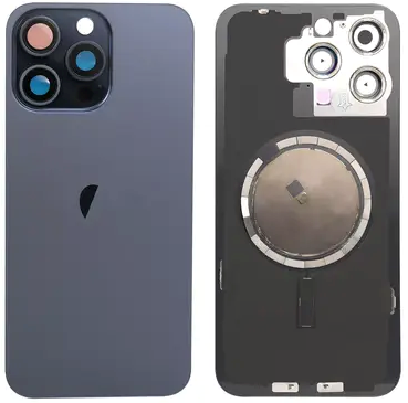 For Apple iPhone 15 Pro Max Back Cover With Steel Plate + Magnet Blue Titanium (ORG)