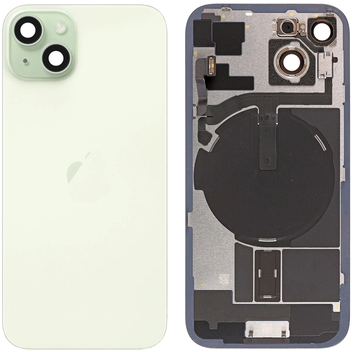 For iPhone 15 Back Cover incl. Camera Lens and Pulled Flash Light, Wireless Charging (NFC) + Adhesive Tape – EU Version Green (ORG)