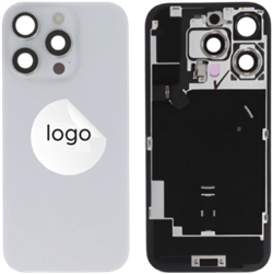 For Apple iPhone 16 Pro Back Cover incl. Camera Lens and Pulled Flash Light, Wireless Charging (NFC) + Adhesive Tape – EU Version White Titanium (OEM-Premium)