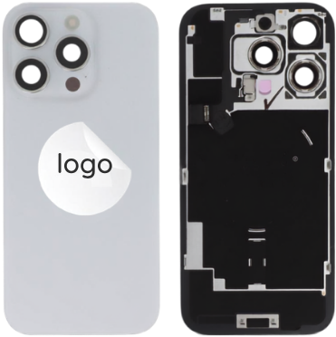 For Apple iPhone 16 Pro Back Cover incl. Camera Lens and Pulled Flash Light, Wireless Charging (NFC) + Adhesive Tape – EU Version White Titanium (OEM-Premium)