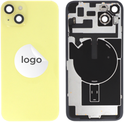 For Apple iPhone 14 Plus Back Cover incl. Camera Lens and Pulled Flash Light, Wireless Charging (NFC) + Adhesive Tape – EU Version Yellow (OEM-Premium)